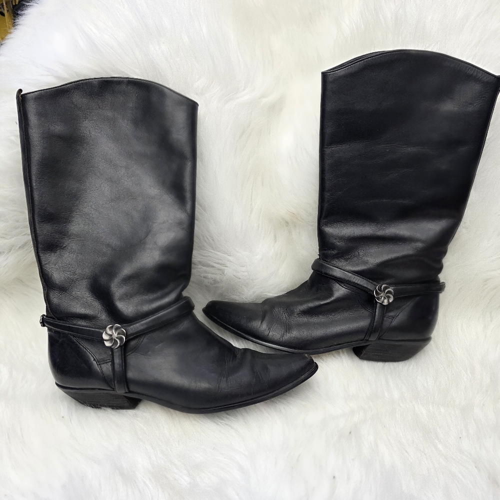 Women's Cowboy Cowgirl Black Leather Riding Boots Size 9